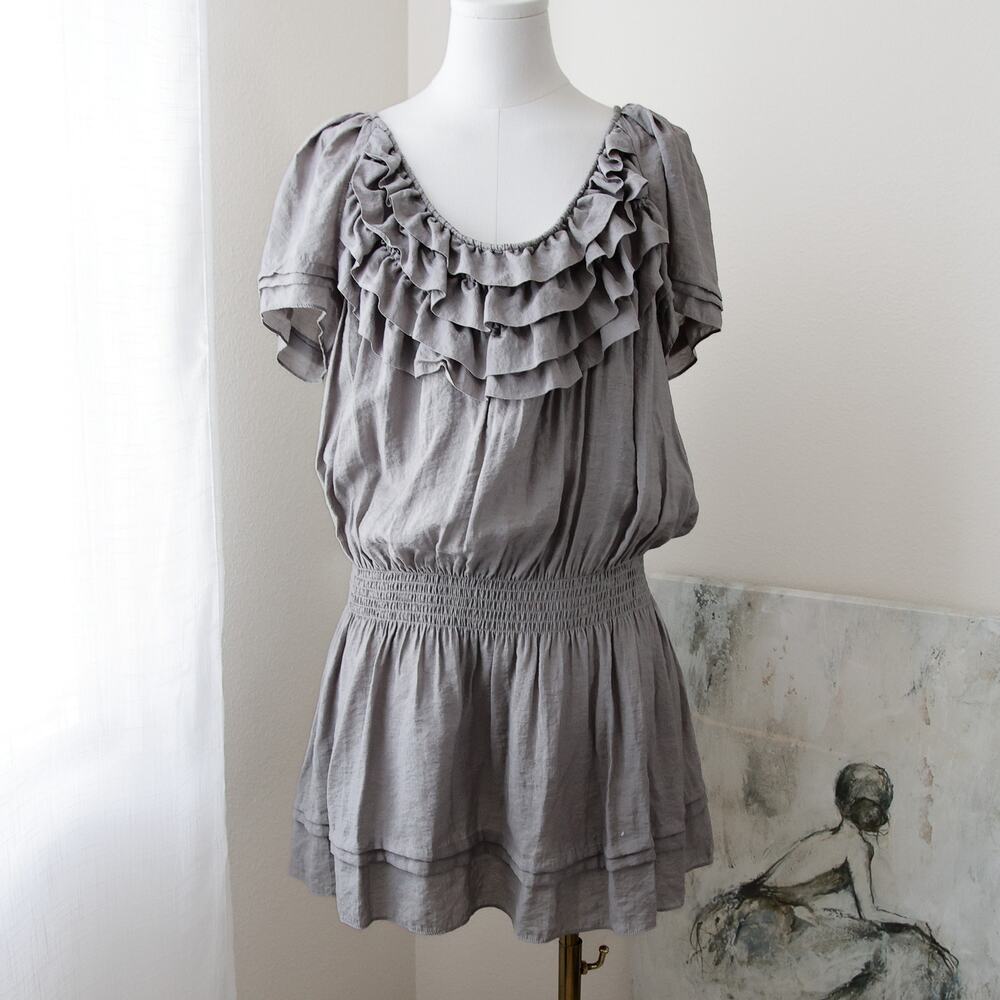 Vertigo Gray Ruffle top Peasant Mini dress size XL